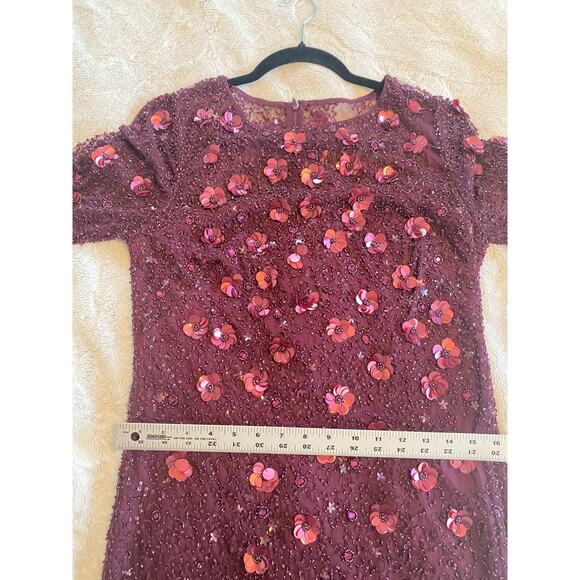 NWT BHLDN ADRIANNA PAPELL DRESS PETALUMA FLORAL 3D COCKTAIL SEQUIN BEADED CASSIS - Picture 13 of 16